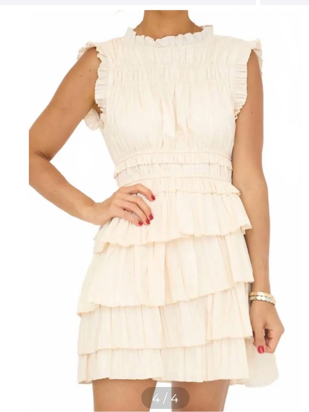 AUREUM Victory Pleats Mini Dress Delicate Ruffle Trim Zipper Off White Sz Large